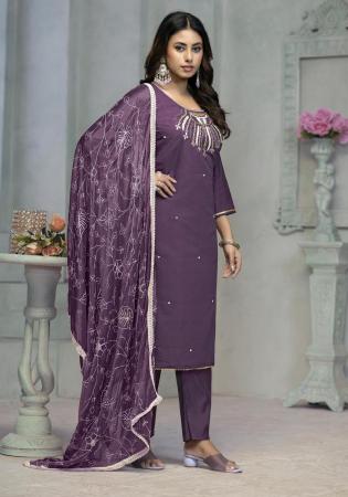 Picture of Rayon & Cotton Purple Readymade Salwar Kameez