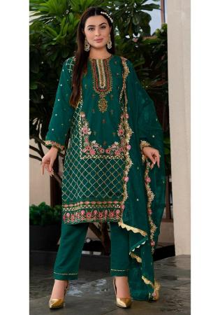 Picture of Graceful Organza Sea Green Straight Cut Salwar Kameez