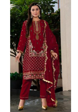 Picture of Splendid Organza Maroon Straight Cut Salwar Kameez