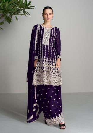 Picture of Ideal Chiffon Purple Straight Cut Salwar Kameez