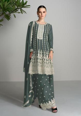 Picture of Chiffon Dark Slate Grey Straight Cut Salwar Kameez