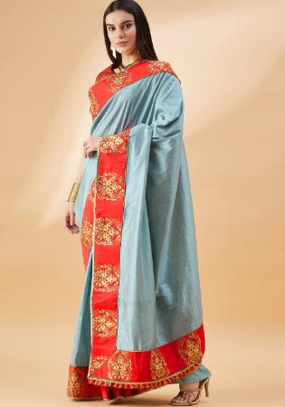 Picture of Nice Georgette & Silk Cadet Blue Saree