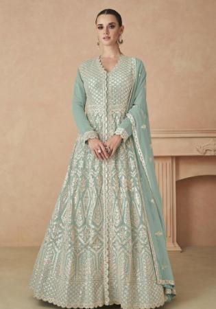 Picture of Georgette Dark Sea Green Anarkali Salwar Kameez