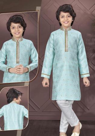 Picture of Fascinating Silk Light Steel Blue Kurtas