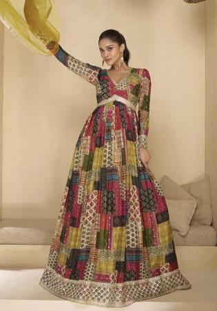 Picture of Ideal Georgette Dark Khaki Anarkali Salwar Kameez