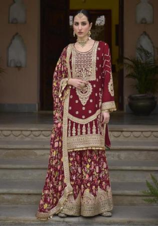 Picture of Gorgeous Chiffon Brown Straight Cut Salwar Kameez