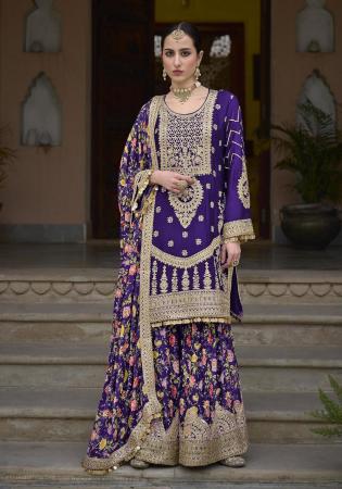 Picture of Magnificent Chiffon Purple Straight Cut Salwar Kameez