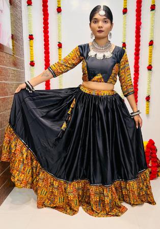 Picture of Grand Rayon & Silk Black Readymade Lehenga Choli