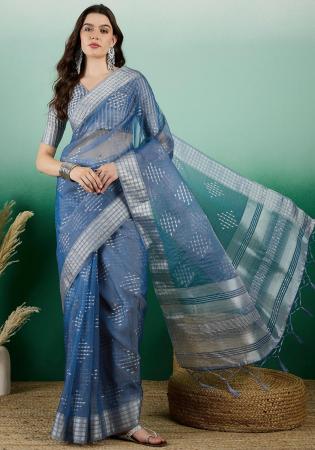 Picture of Excellent Organza Cadet Blue Saree