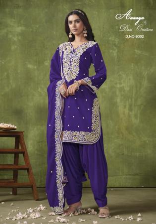 Picture of Silk Midnight Blue Straight Cut Salwar Kameez