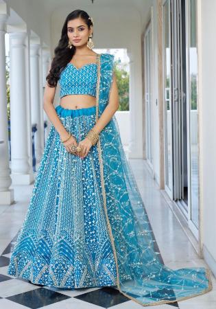 Picture of Graceful Net Dark Cyan Lehenga Choli