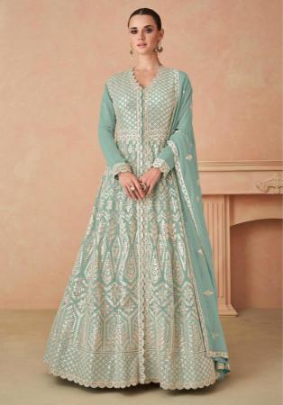 Picture of Georgette Dark Sea Green Anarkali Salwar Kameez