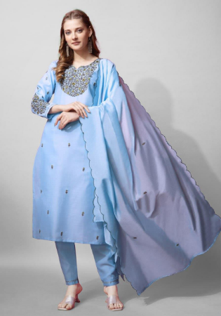 Picture of Pleasing Cotton Steel Blue Readymade Salwar Kameez