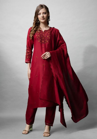 Picture of Bewitching Cotton Maroon Readymade Salwar Kameez