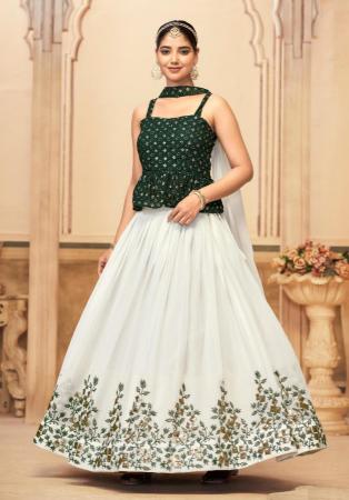 Picture of Georgette White & Dark Olive Green Lehenga Choli