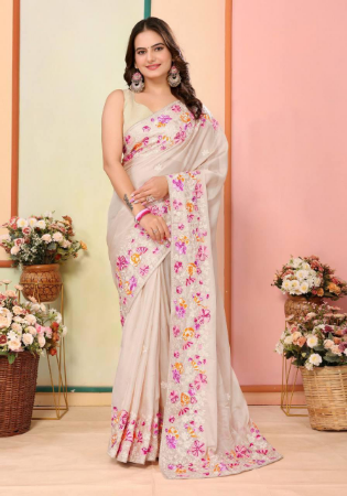 Picture of Stunning Silk & Organza Beige Saree