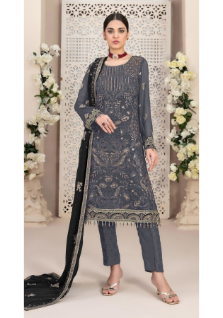 Picture of Georgette Dark Slate Grey Straight Cut Salwar Kameez