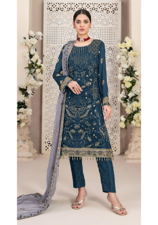 Picture of Georgette Dark Slate Grey Straight Cut Salwar Kameez