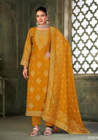 Picture of Chiffon Dark Golden Rod Straight Cut Salwar Kameez