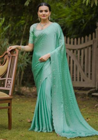 Picture of Classy Chiffon & Satin Medium Aqua Marine Saree