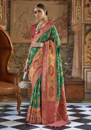 Picture of Stunning Silk Forest Green Saree