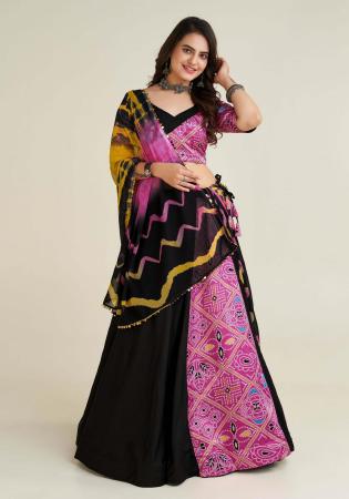 Picture of Enticing Rayon & Georgette & Silk Black Lehenga Choli