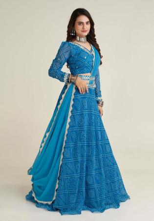 Picture of Splendid Rayon & Georgette & Silk Teal Lehenga Choli