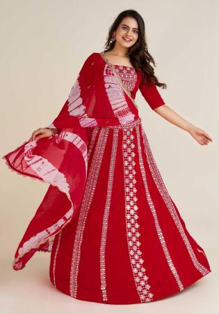 Picture of Rayon & Georgette & Silk Dark Red Lehenga Choli