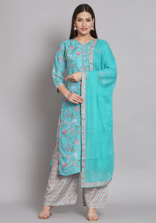 Picture of Chiffon Medium Turquoise Readymade Salwar Kameez