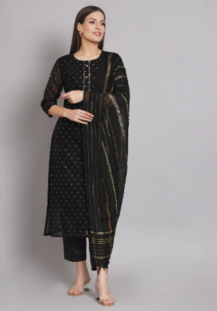 Picture of Gorgeous Chiffon Black Readymade Salwar Kameez