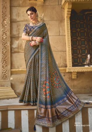 Picture of Superb Satin & Silk Navy Blue Saree