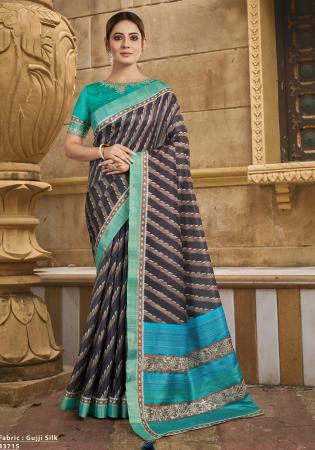 Picture of Statuesque Satin & Silk Dark Slate Grey Saree