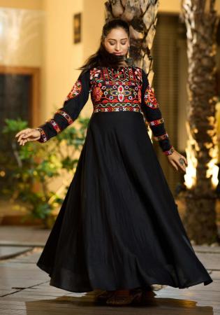 Picture of Enticing Georgette & Silk Black Kurtis And Tunic