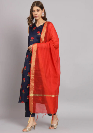 Picture of Cotton & Silk Navy Blue Readymade Salwar Kameez