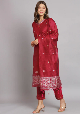 Picture of Cotton & Silk Fire Brick Readymade Salwar Kameez