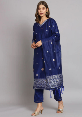 Picture of Cotton & Silk Dark Slate Blue Readymade Salwar Kameez