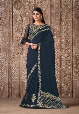 Picture of Georgette & Silk & Organza Midnight Blue Saree