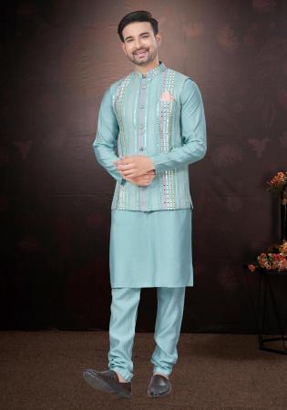 Picture of Superb Silk Cadet Blue Kurtas