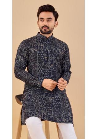 Picture of Good Looking Cotton Navy Blue Kurtas