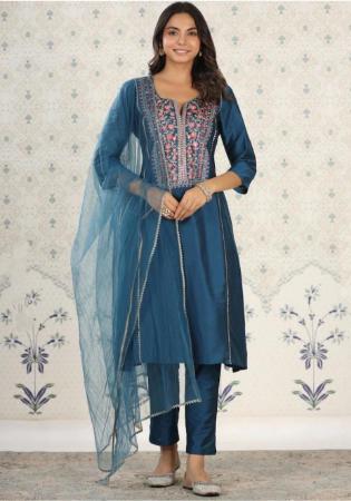 Picture of Chiffon Dark Slate Blue Readymade Salwar Kameez