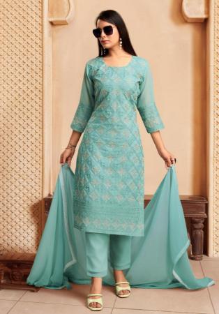 Picture of Elegant Georgette Cadet Blue Readymade Salwar Kameez