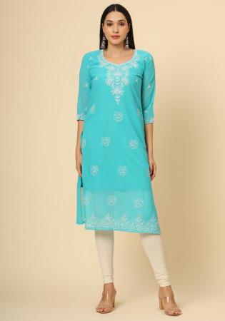 Picture of Gorgeous Georgette Medium Turquoise Kurtis & Tunic