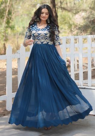 Picture of Enticing Georgette Midnight Blue Readymade Gown