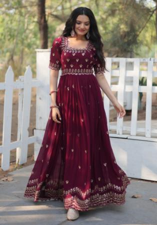 Picture of Pleasing Georgette Saddle Brown Readymade Gown