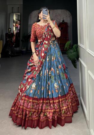 Picture of Elegant Silk Dark Slate Blue Lehenga Choli