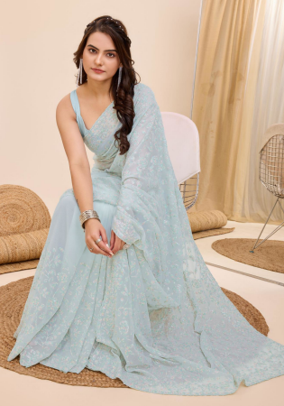 Picture of Statuesque Georgette Light Steel Blue Saree