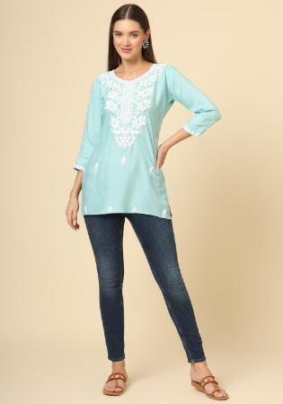 Picture of Comely Rayon Light Steel Blue Kurtis & Tunic