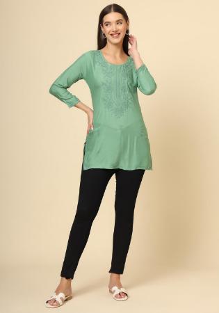 Picture of Resplendent Rayon Dark Sea Green Kurtis & Tunic