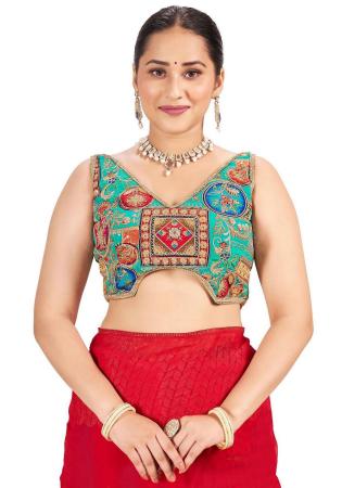 Picture of Chiffon & Georgette & Silk Dark Turquoise Designer Blouse