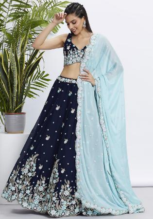 Picture of Georgette & Satin Midnight Blue Lehenga Choli